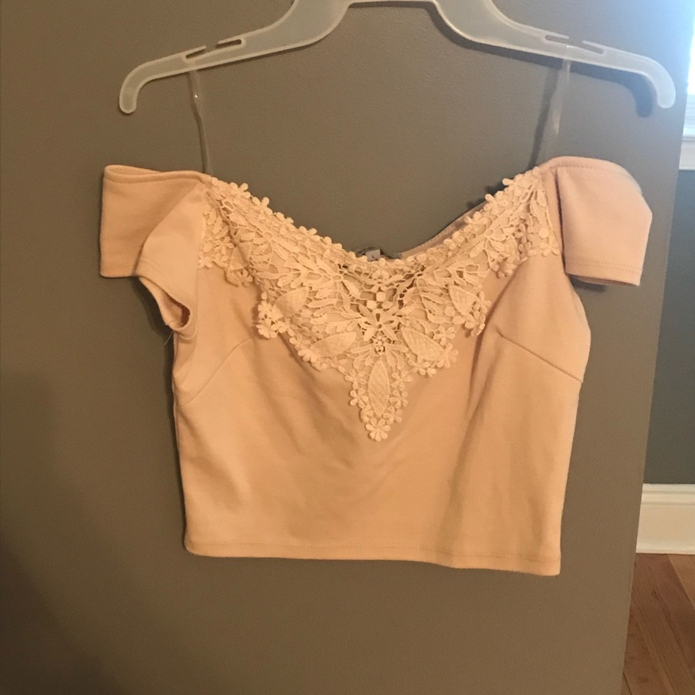 Off the shoulder, lace detail crop top